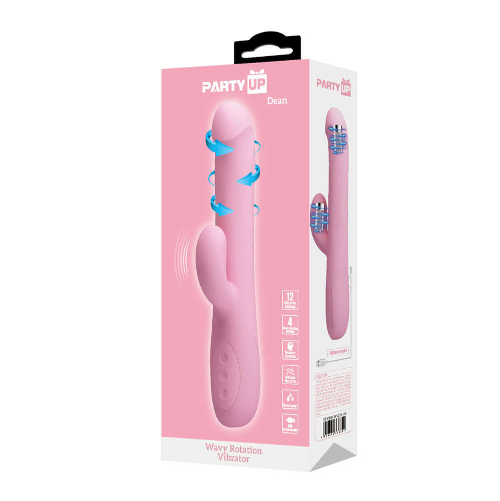 Party Up DEAN Wavy Rotation Vibe - Pink - Pink 23.8 cm USB Rechargeable Rotating Rabbit Vibrator