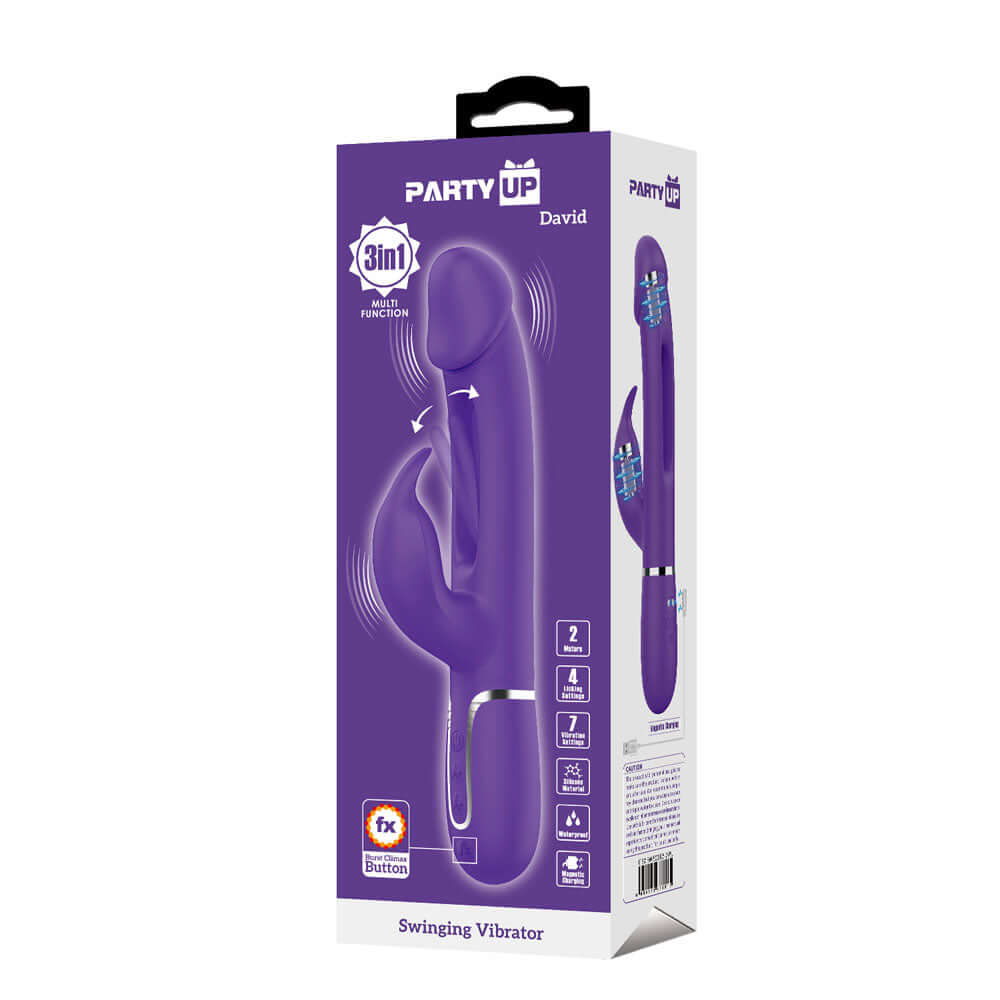 Party Up DAVID Swinging Vibe - Purple - Purple 23.2 cm USB Rechargeable Rabbit Vibrator with Flicking Arm