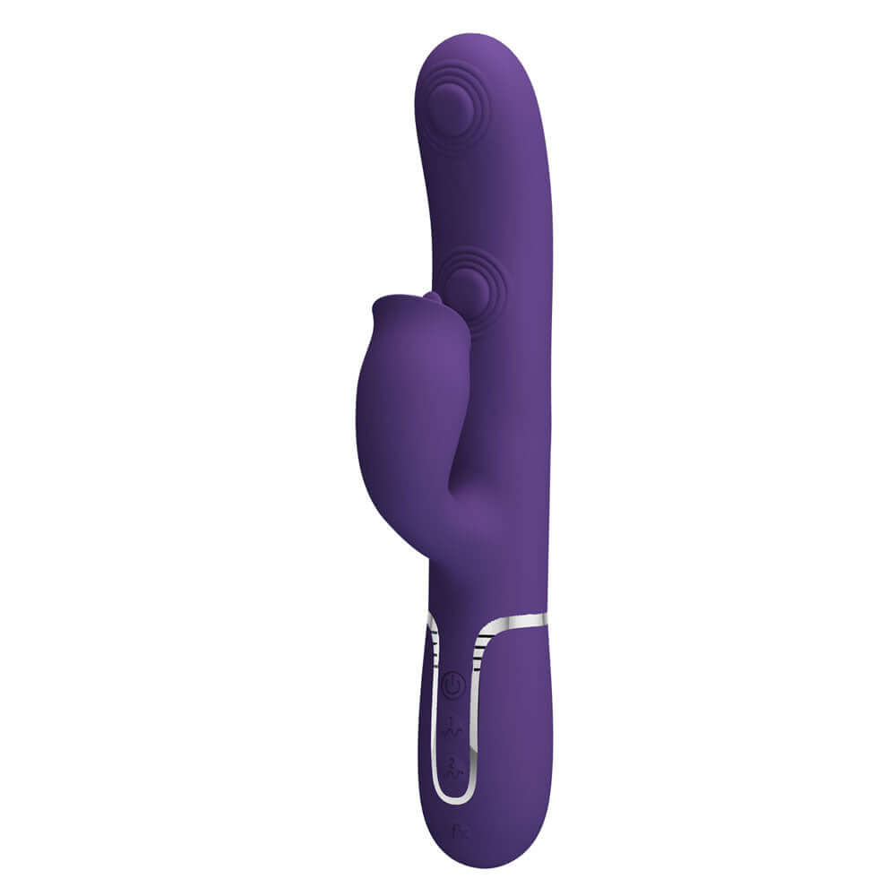 Party Up ALAN Dual Motor Vibrator - Purple - Purple 22.8 cm USB Rechargeable Vibrator with Licking Clit Stimulator and Thumping Shaft