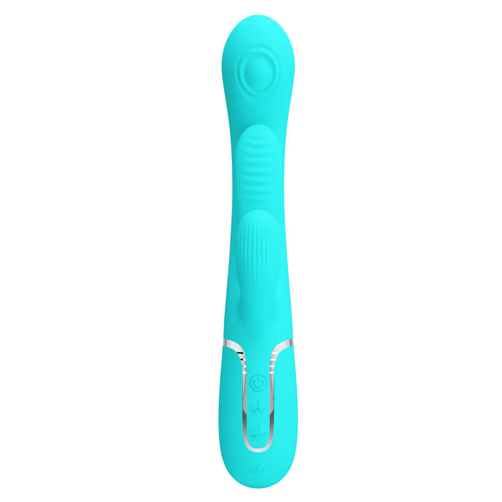 Party Up ANDY Multi Function Vibrator - Teal - Teal 22.2 cm USB Rechargeable Rabbit Vibrator with Flicking and Thumping Tip