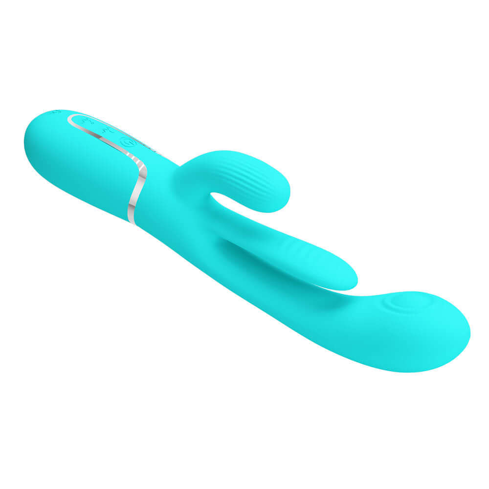 Party Up ANDY Multi Function Vibrator - Teal - Teal 22.2 cm USB Rechargeable Rabbit Vibrator with Flicking and Thumping Tip