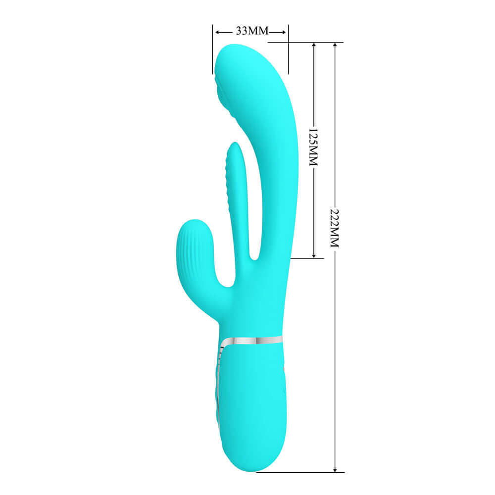 Party Up ANDY Multi Function Vibrator - Teal - Teal 22.2 cm USB Rechargeable Rabbit Vibrator with Flicking and Thumping Tip