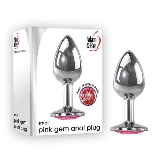 Adam & Eve  Gem Anal Plug - Small Silver 7.1 cm Metal Butt Plug with Pink Gem