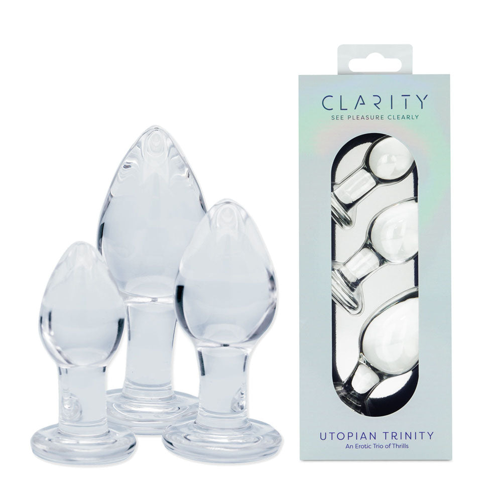 Clarity - Utopian Trinity - Clear Glass Butt Plugs - Set of 3 Sizes