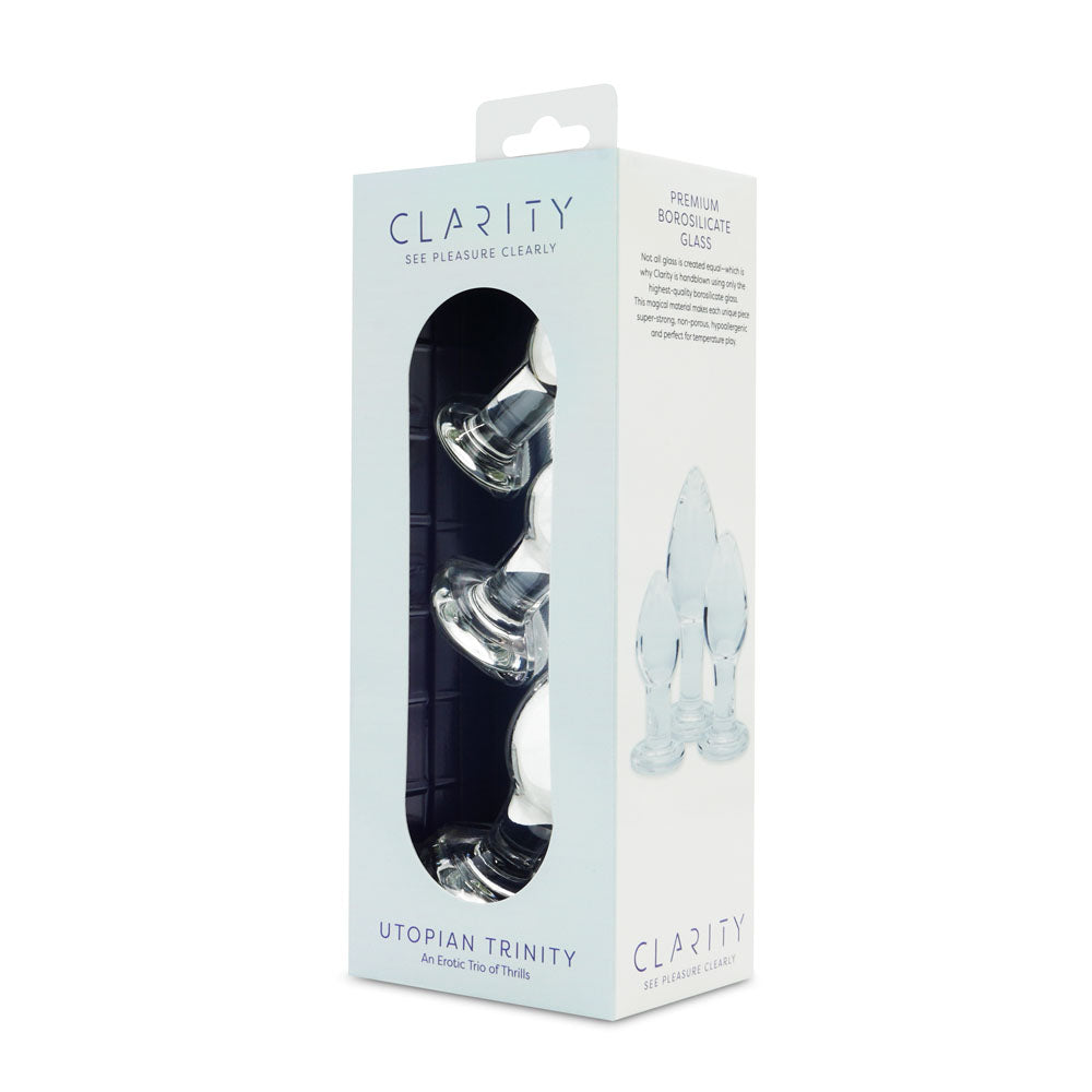Clarity - Utopian Trinity - Clear Glass Butt Plugs - Set of 3 Sizes