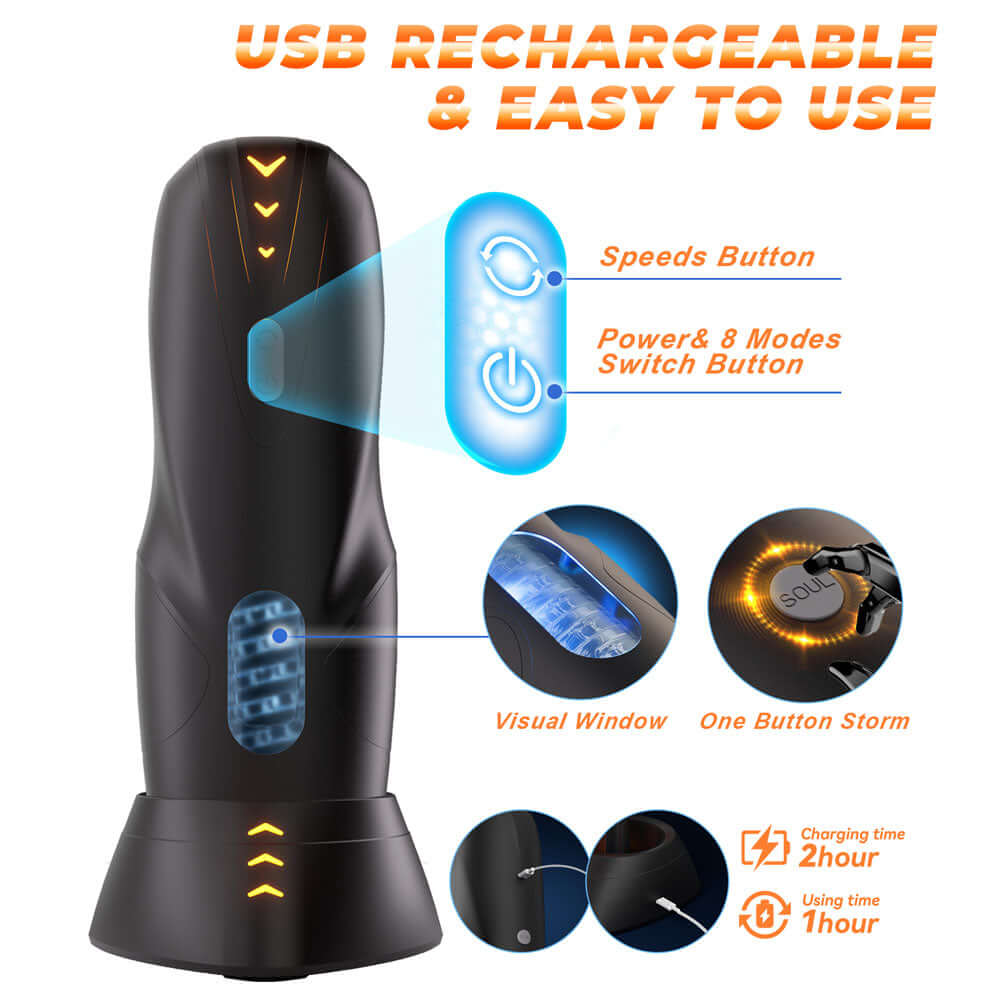 CyberSkin Galaxy Voy - USB Rechargeable Thrusting & Rotating Auto Masturbator with Heater