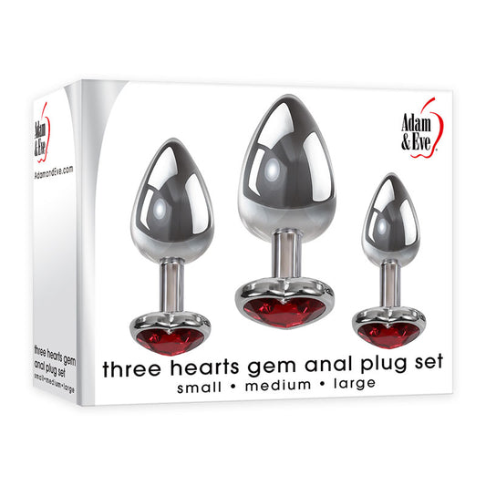 Adam & Eve Three Hearts Gem Anal Plug Set Metallic - Set of 3 Sizes