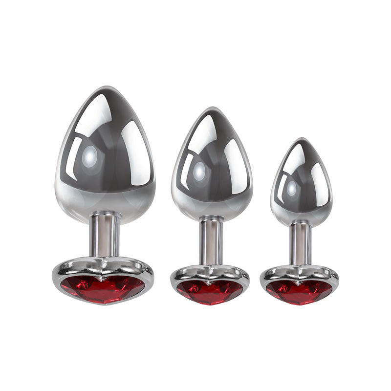 Adam & Eve Three Hearts Gem Anal Plug Set Metallic - Set of 3 Sizes