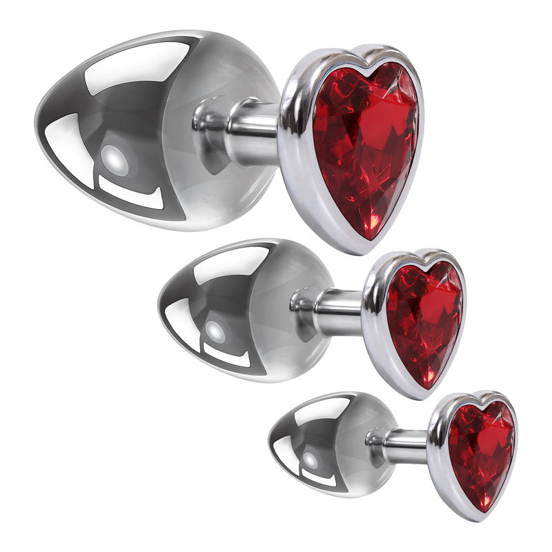 Adam & Eve Three Hearts Gem Anal Plug Set Metallic - Set of 3 Sizes