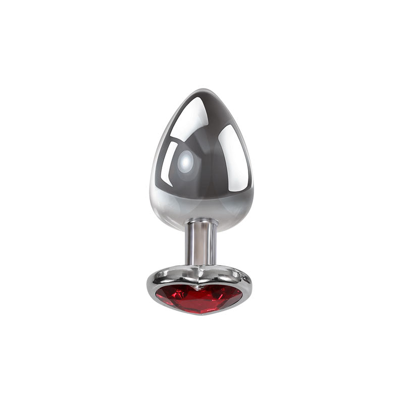 Adam & Eve Red Heart Gen Anal Plug - Small Metallic 7.1 cm with Heart Gem Base