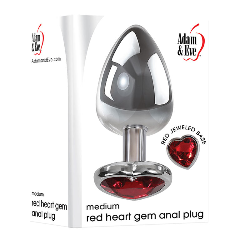 Adam & Eve Red Heart Gen Anal Plug - Medium Metallic 8.25 cm with Heart Gem Base