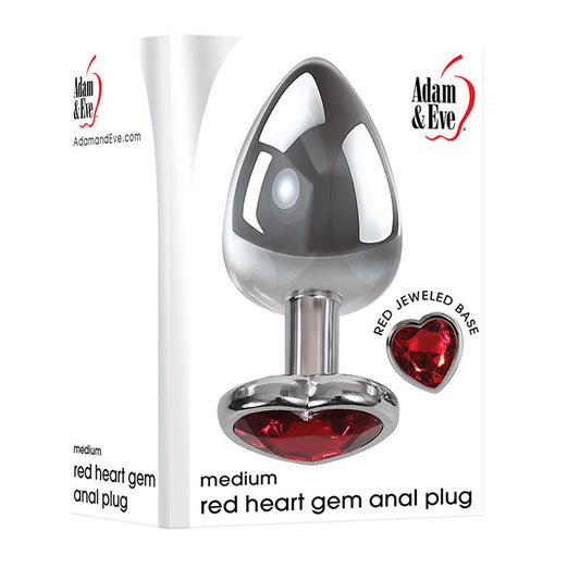 Adam & Eve Red Heart Gen Anal Plug - Medium Metallic 8.25 cm with Heart Gem Base