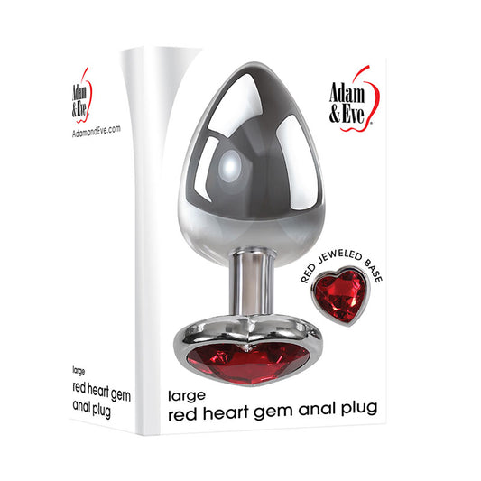 Adam & Eve Red Heart Gen Anal Plug - Large Metallic 9.5 cm with Heart Gem Base