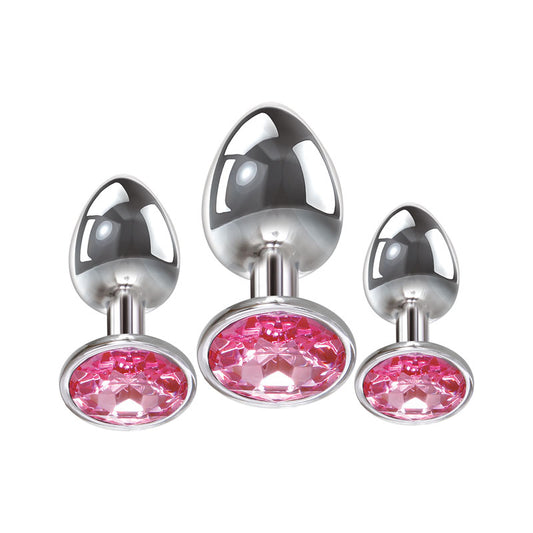 Adam & Eve Pink Gem Anal Plug Set Metallic Butt Plugs with Gems - Set of 3 Sizes