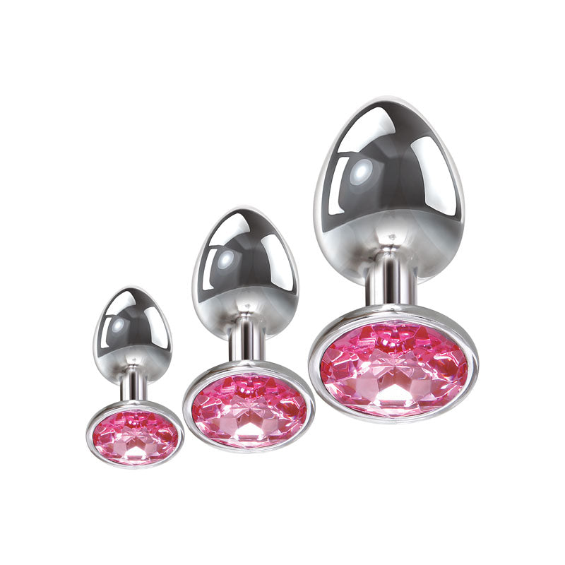 Adam & Eve Pink Gem Anal Plug Set Metallic Butt Plugs with Gems - Set of 3 Sizes