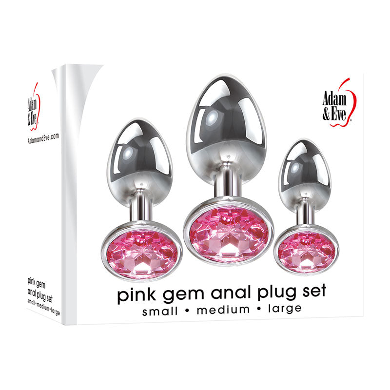 Adam & Eve Pink Gem Anal Plug Set Metallic Butt Plugs with Gems - Set of 3 Sizes