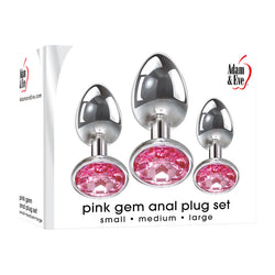 Adam & Eve Pink Gem Anal Plug Set Metallic Butt Plugs with Gems - Set of 3 Sizes