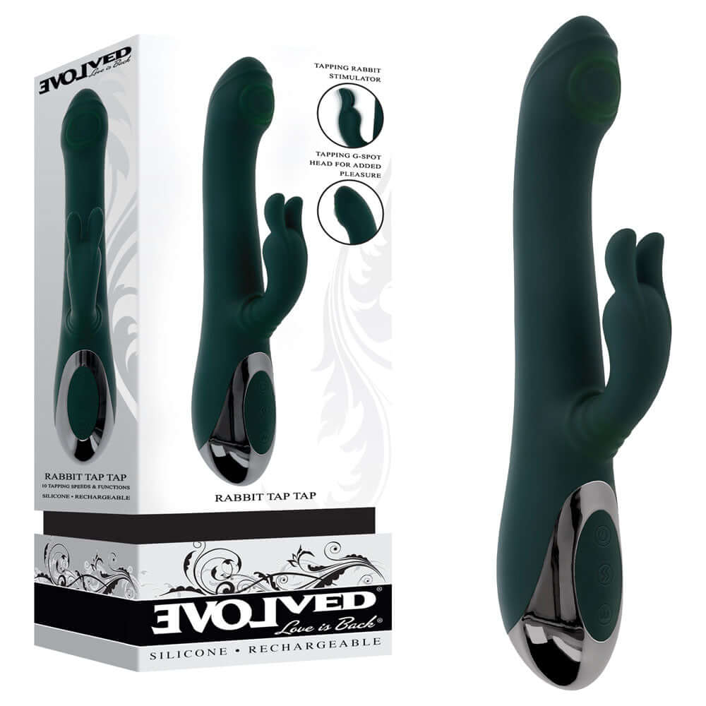 Evolved RABBIT TAP TAP - Green 25 cm USB Rechargeable Rabbit Vibrator with Tapping Tip