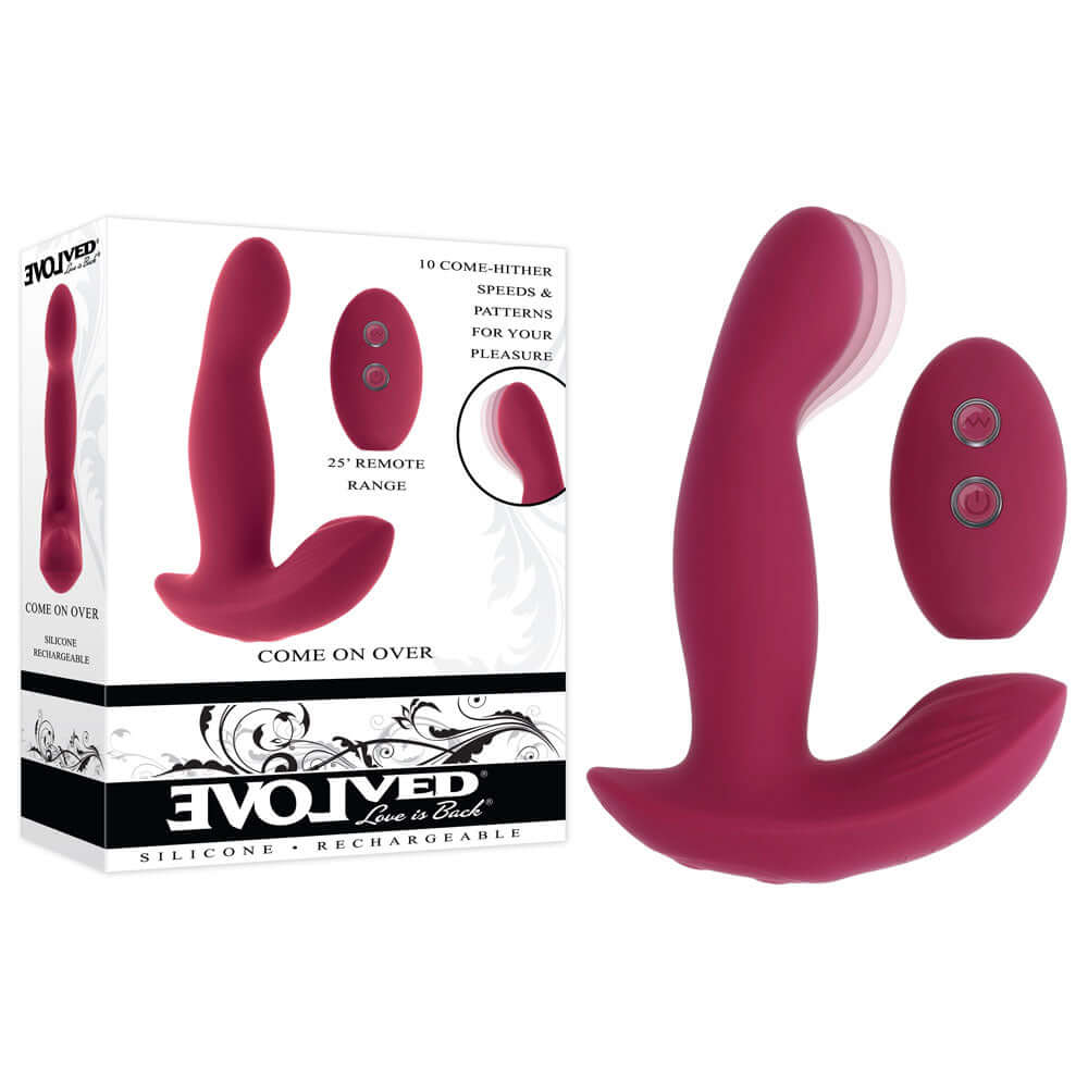 Evolved COME ON OVER - Burgundy Red 15.9 cm USB Rechargeable Vibrator with Wireless Remote