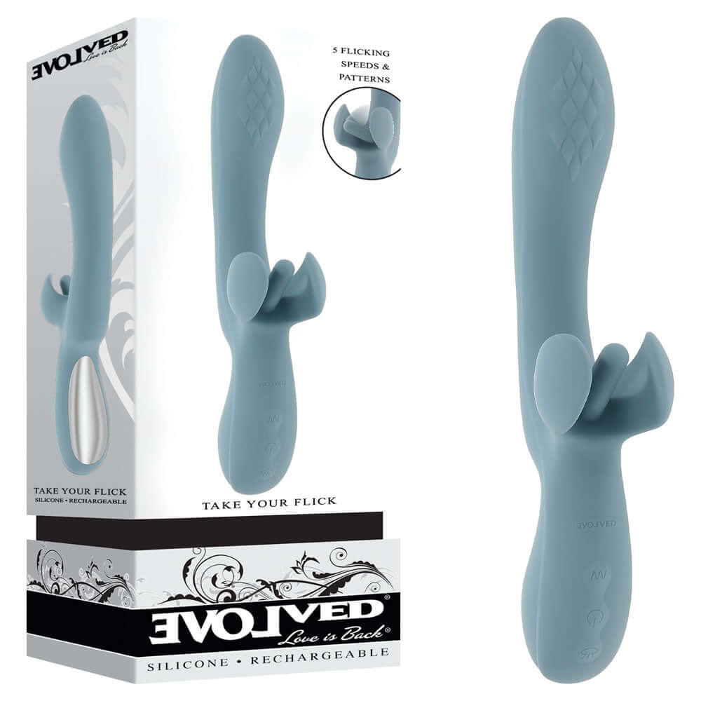 Evolved TAKE YOUR FLICK - Grey 24.1 cm USB Rechargeable Vibrator with Flicking Clitoral Stimulator