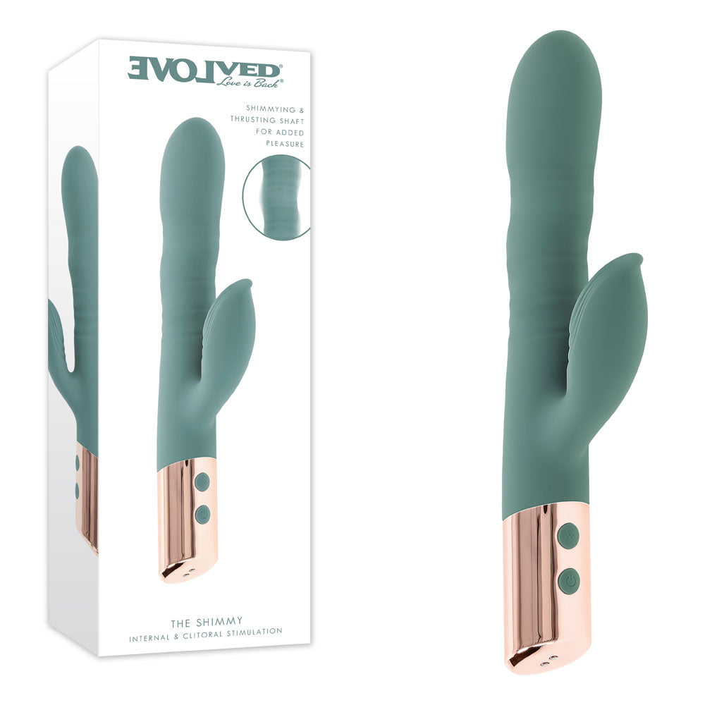 Evolved THE SHIMMY - Green USB Rechargeable Thrusting Rabbit Vibrator