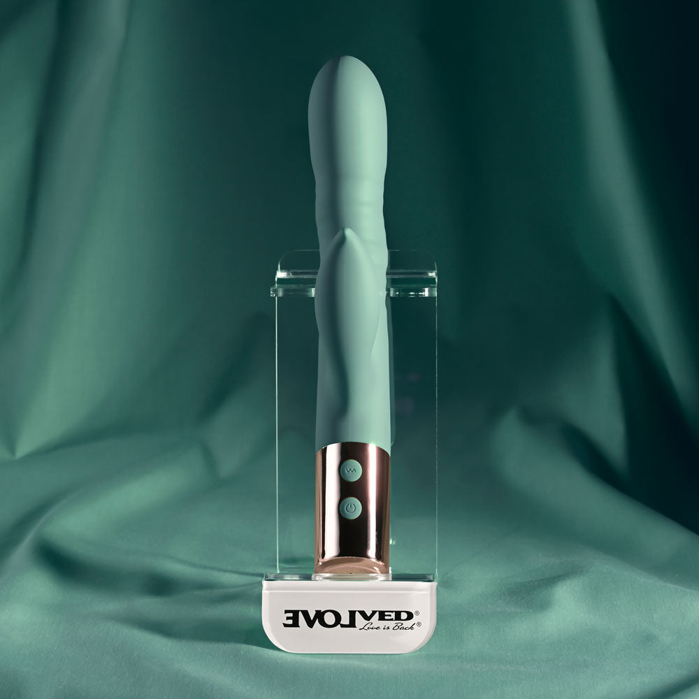 Evolved THE SHIMMY - Green USB Rechargeable Thrusting Rabbit Vibrator