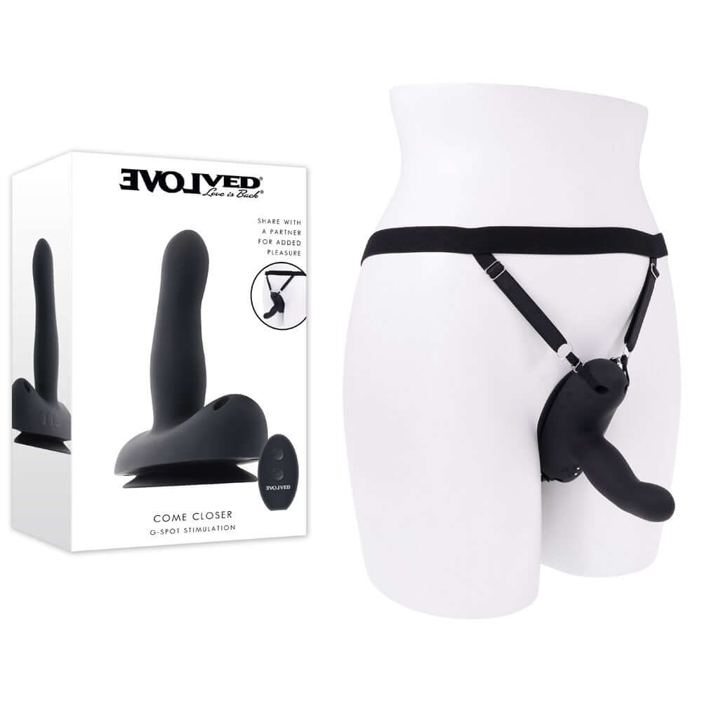 Evolved COME CLOSER - Black USB Rechargeable Vibrating Strap-On with Remote