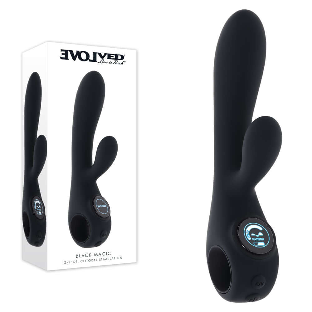 Evolved BLACK MAGIC - Black 20 cm USB Rechargeable Rabbit Vibrator with LED Screen