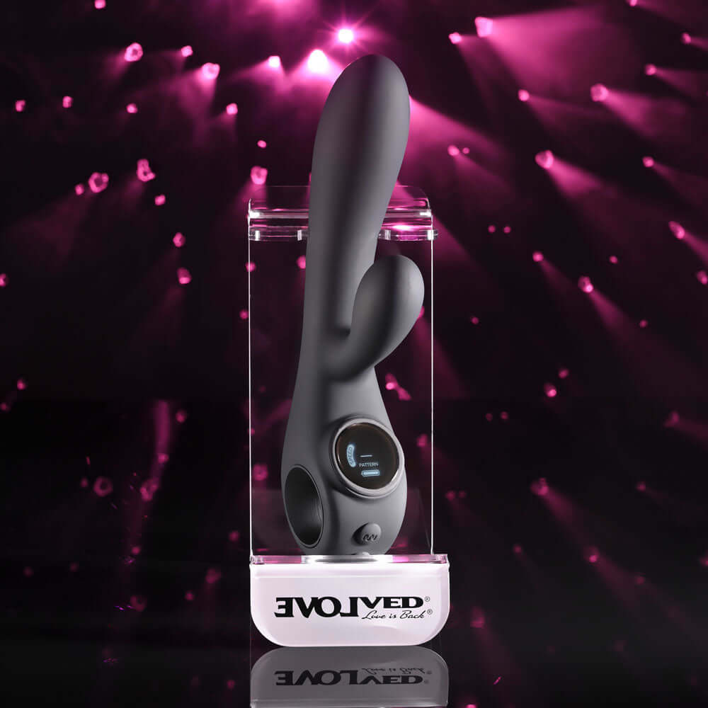 Evolved BLACK MAGIC - Black 20 cm USB Rechargeable Rabbit Vibrator with LED Screen
