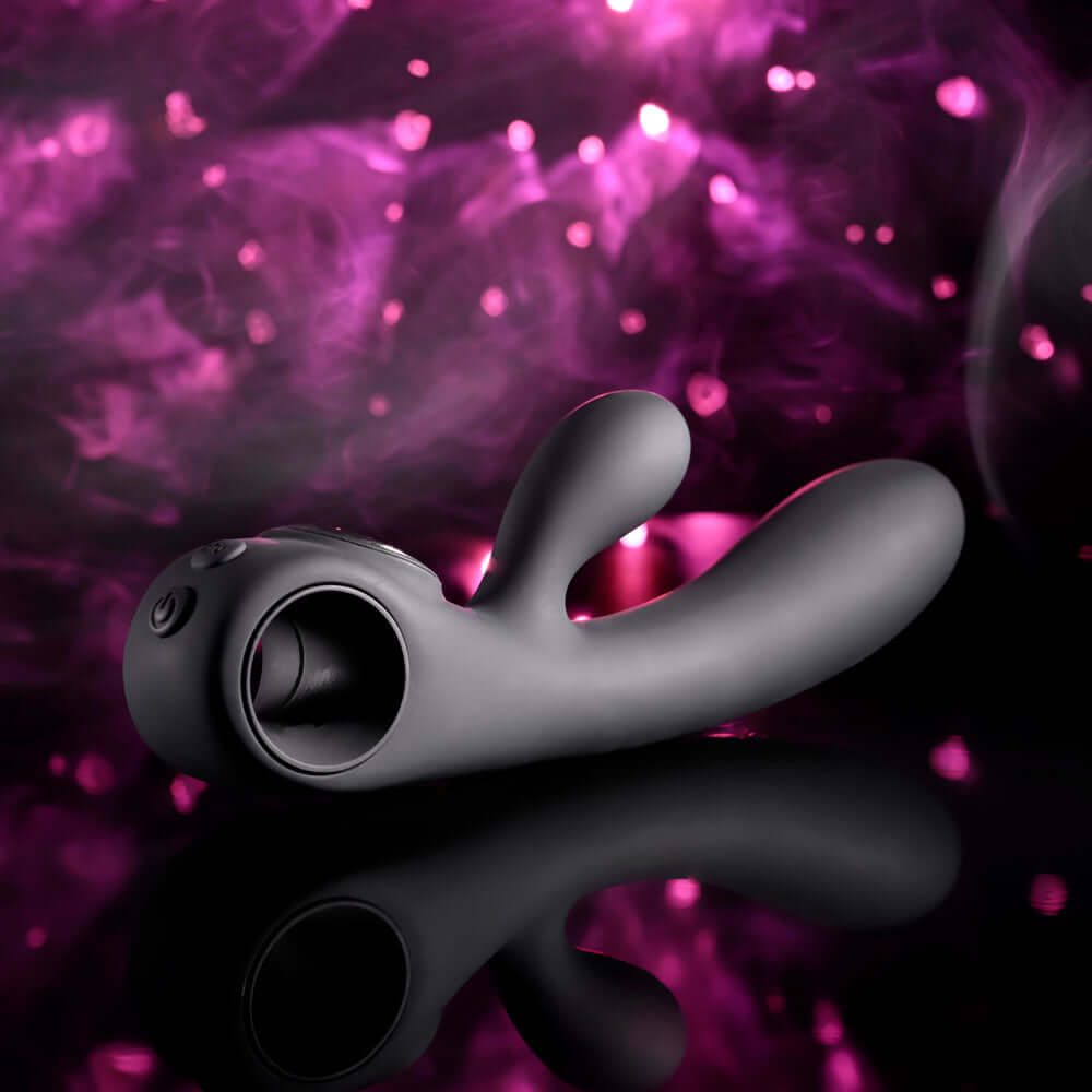 Evolved BLACK MAGIC - Black 20 cm USB Rechargeable Rabbit Vibrator with LED Screen