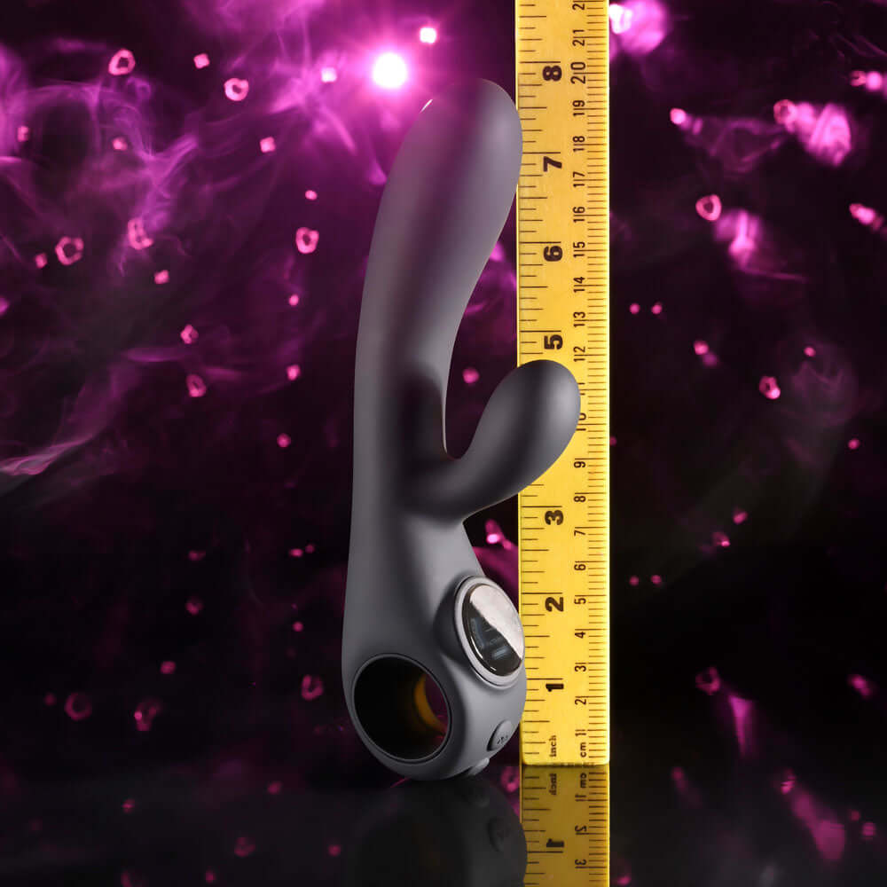Evolved BLACK MAGIC - Black 20 cm USB Rechargeable Rabbit Vibrator with LED Screen