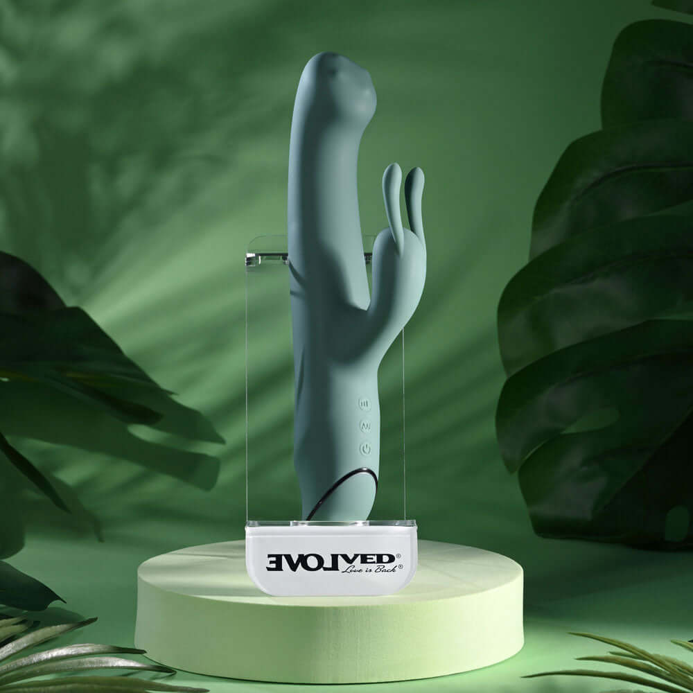 Evolved SATIN SWIRL - Green 23 cm USB Rechargeable Rabbit Vibrator with Swirling Head