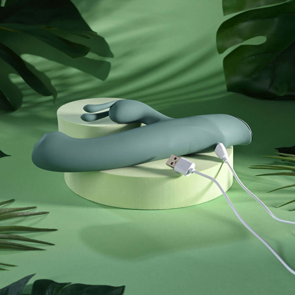 Evolved SATIN SWIRL - Green 23 cm USB Rechargeable Rabbit Vibrator with Swirling Head