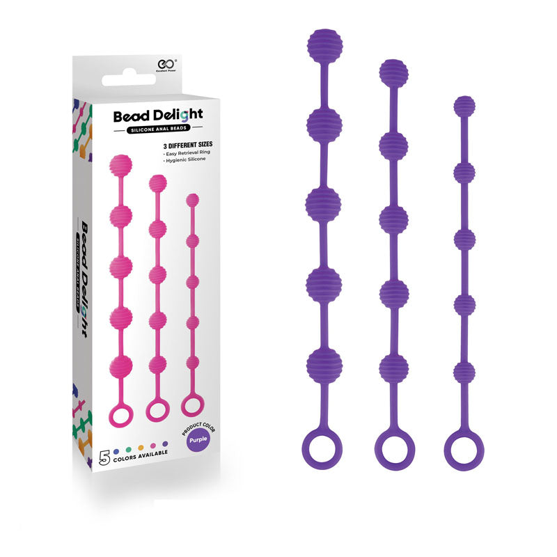 Bead Delight Silicone Anal Beads - Purple Set of 3 Sizes