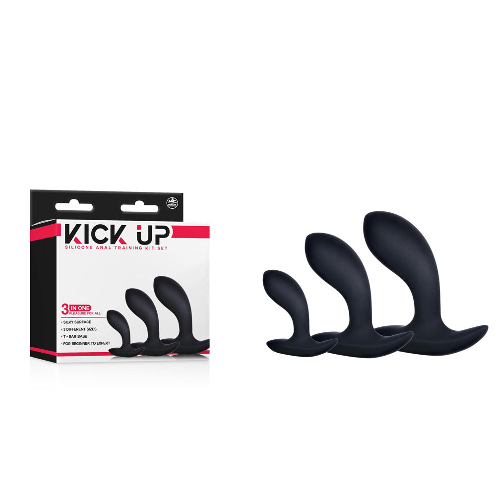 Kick Up Anal Trainer Set Black Butt Plugs - Set of 3 Sizes