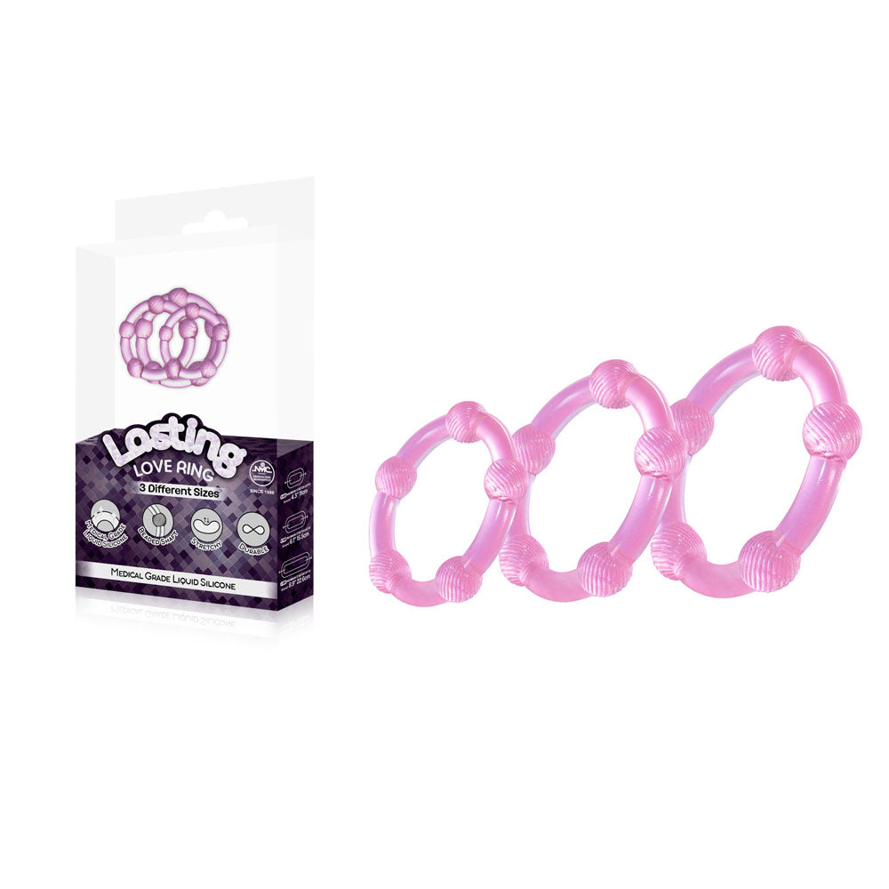 Lasting Love Ring 3 Piece Set/Size Pink Beaded Cock Rings