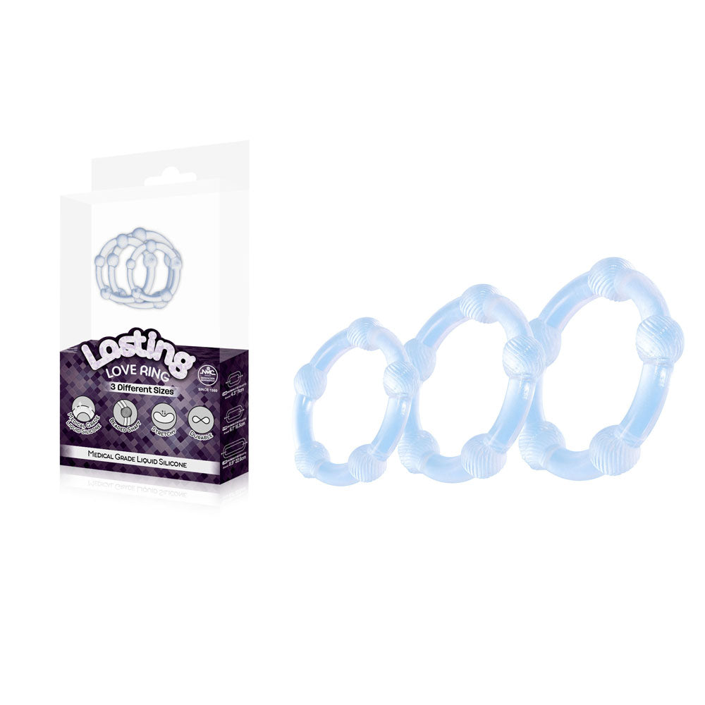 Lasting Love Ring 3 Piece Set/Size Clear Beaded Cock Rings