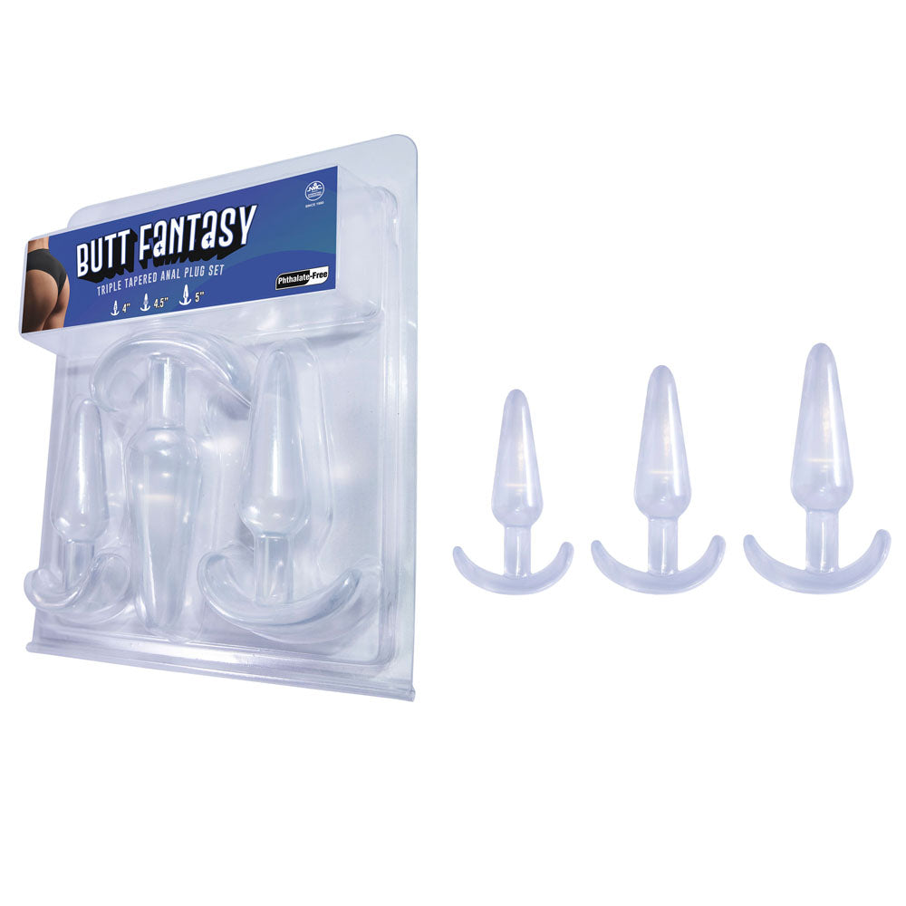 Butt Fantasy Triple Tapered Anal Plug Set Clear Beginners Butt Plugs - Set of 3 Sizes