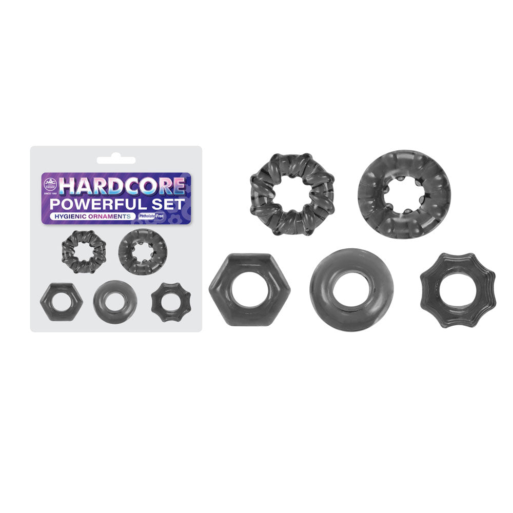 Hardcore Powerful Set Cock Rings Smoke - Set of 5