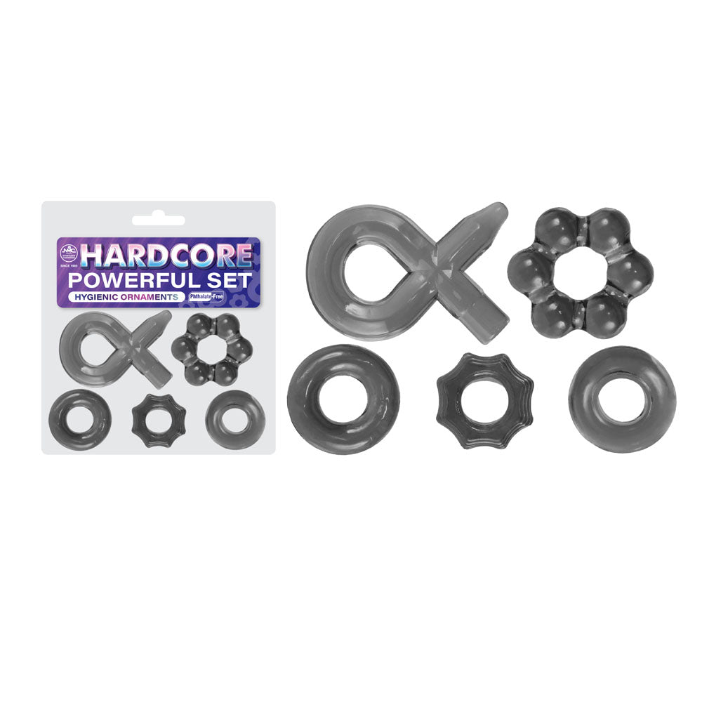 Hardcore Powerful Set Cock Rings Smoke Clear Set of 5