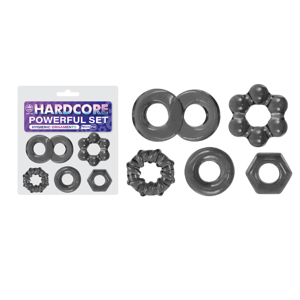 Hardcore Powerful Set Cock Rings Smoke Mixed - Set of 5