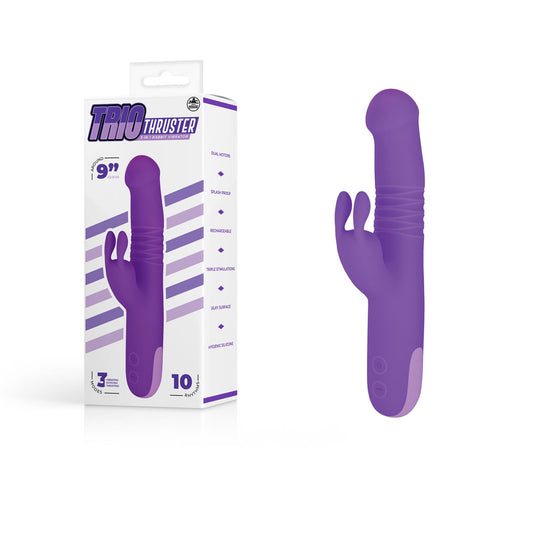 Trio Thruster - Purple 22.9 cm Rechargeable Thrusting & Rotating Rabbit Vibrator