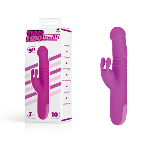 Trio Thruster - Pink 22.9 cm Rechargeable Thrusting & Rotating Rabbit Vibrator
