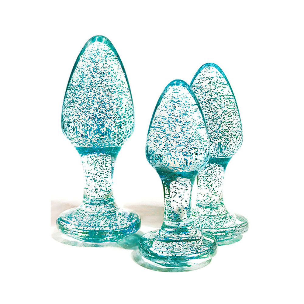 Adam & Eve Glitter Gem 3-Piece Butt Plug Set - Glitter Blue Butt Plugs - Set of 3 Sizes