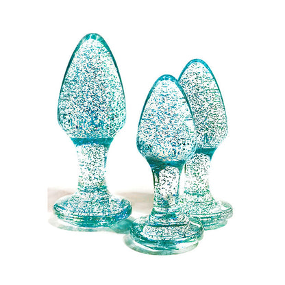 Adam & Eve Glitter Gem 3-Piece Butt Plug Set - Glitter Blue Butt Plugs - Set of 3 Sizes