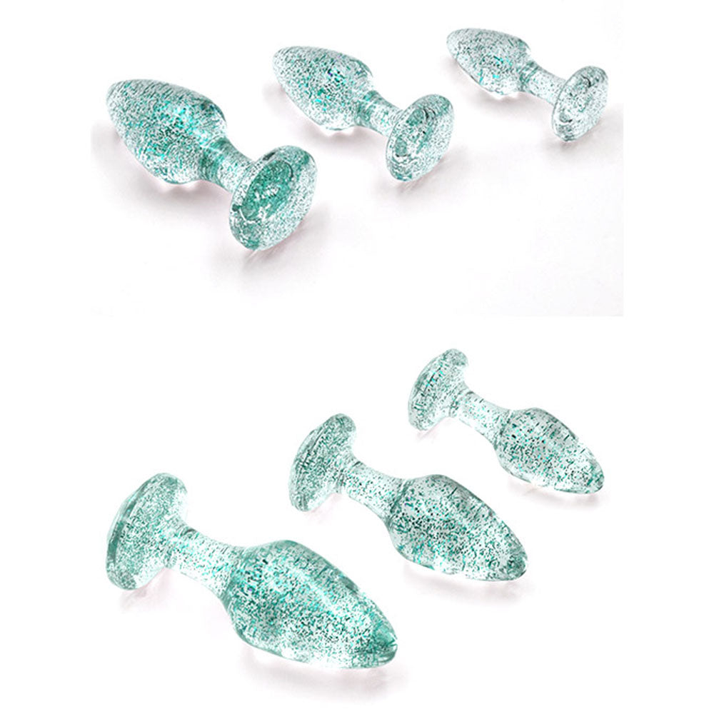 Adam & Eve Glitter Gem 3-Piece Butt Plug Set - Glitter Blue Butt Plugs - Set of 3 Sizes