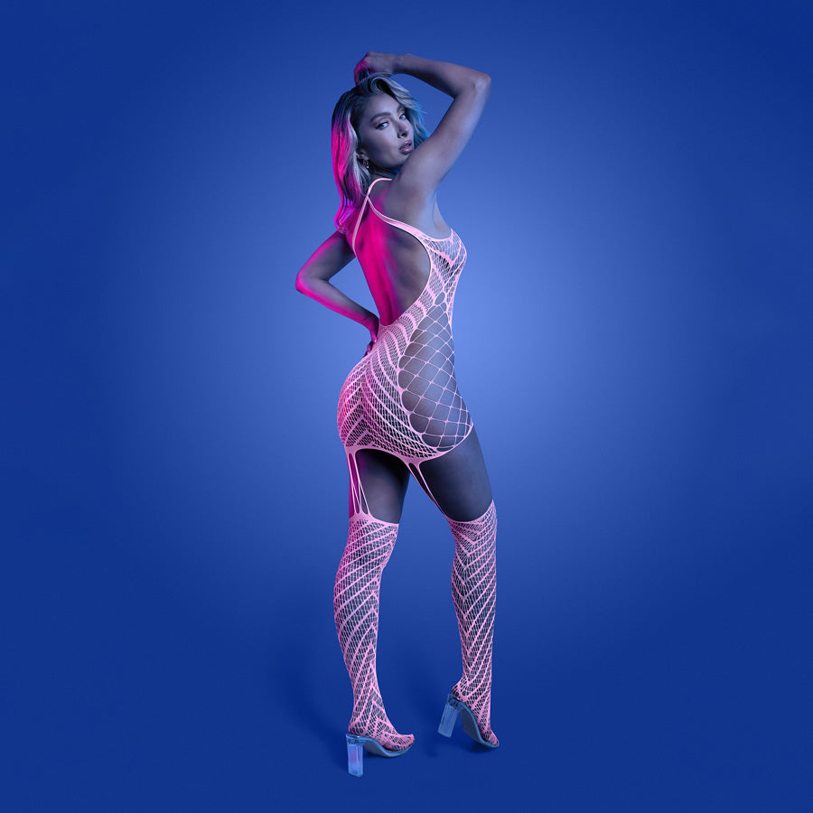GLOW Metamorphic Bodystocking - OS - Glow In Dark Pink - One Size