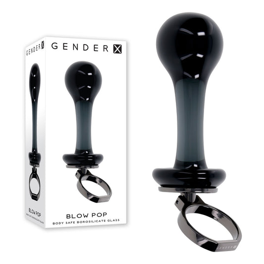Gender X BLOW POP Black 12.8 cm Glass Plug with Ring Pull
