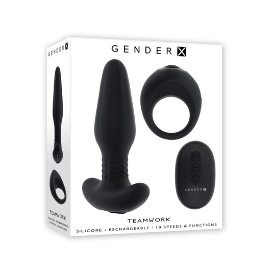 Gender X TEAMWORK Black Rimming Butt Plug & Vibrating Cock Ring