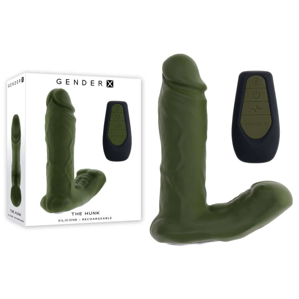 Gender X THE HUNK - Green 15.2 cm USB Rechargeable Thrusting Vibrator with Remote